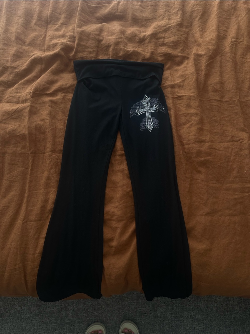 Urban Weekend Rhinestone Cross Flare Pants